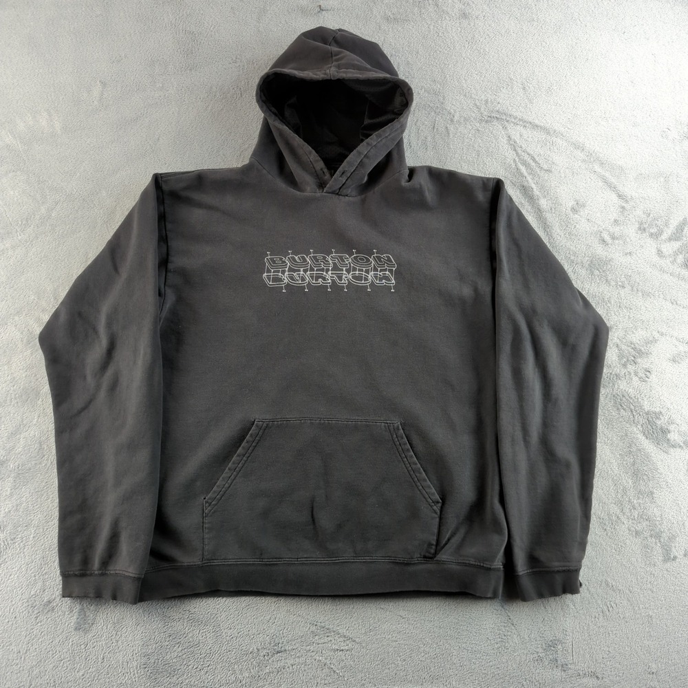 Burton Hoodie Mens XL Gray Snowboards Graphic Spellout Sweatshirt Pullover Logo